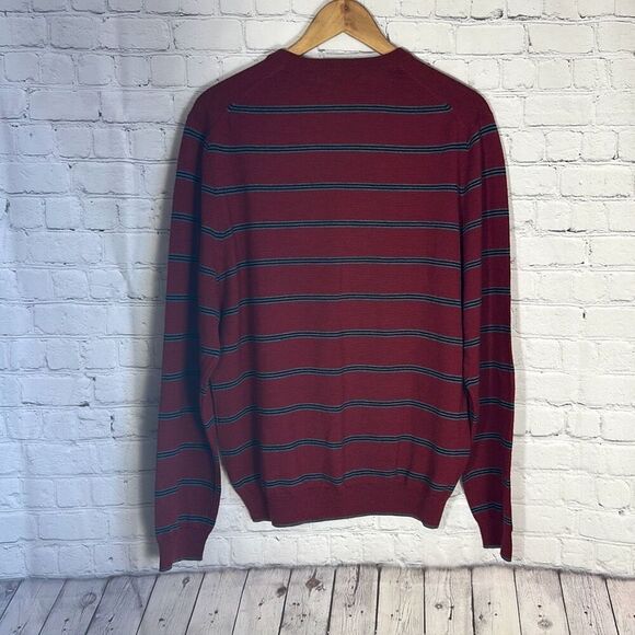Brooks Brothers Mens Extra Fine Merino Wool Red Blue Gray Striped Sweater size L - Picture 4 of 6